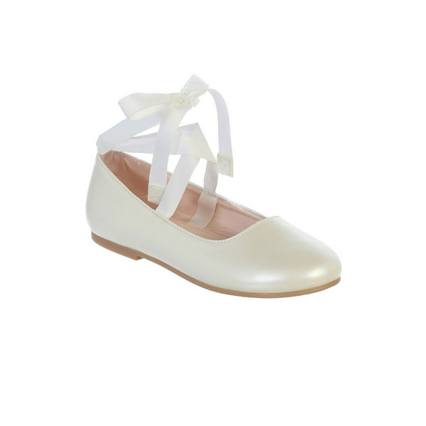 Coca Girls Flats w/ Chiffon Bow Youth Flower Girl White Dress Shoes Coca Girls Flats w/ Chiffon Bow Youth Flower Girl White Dress Shoes